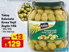 TUKAŞ KALAMATA KIRMA YEŞİL ZEYTİN 1 KG fiyat ve kampanya bilgisi